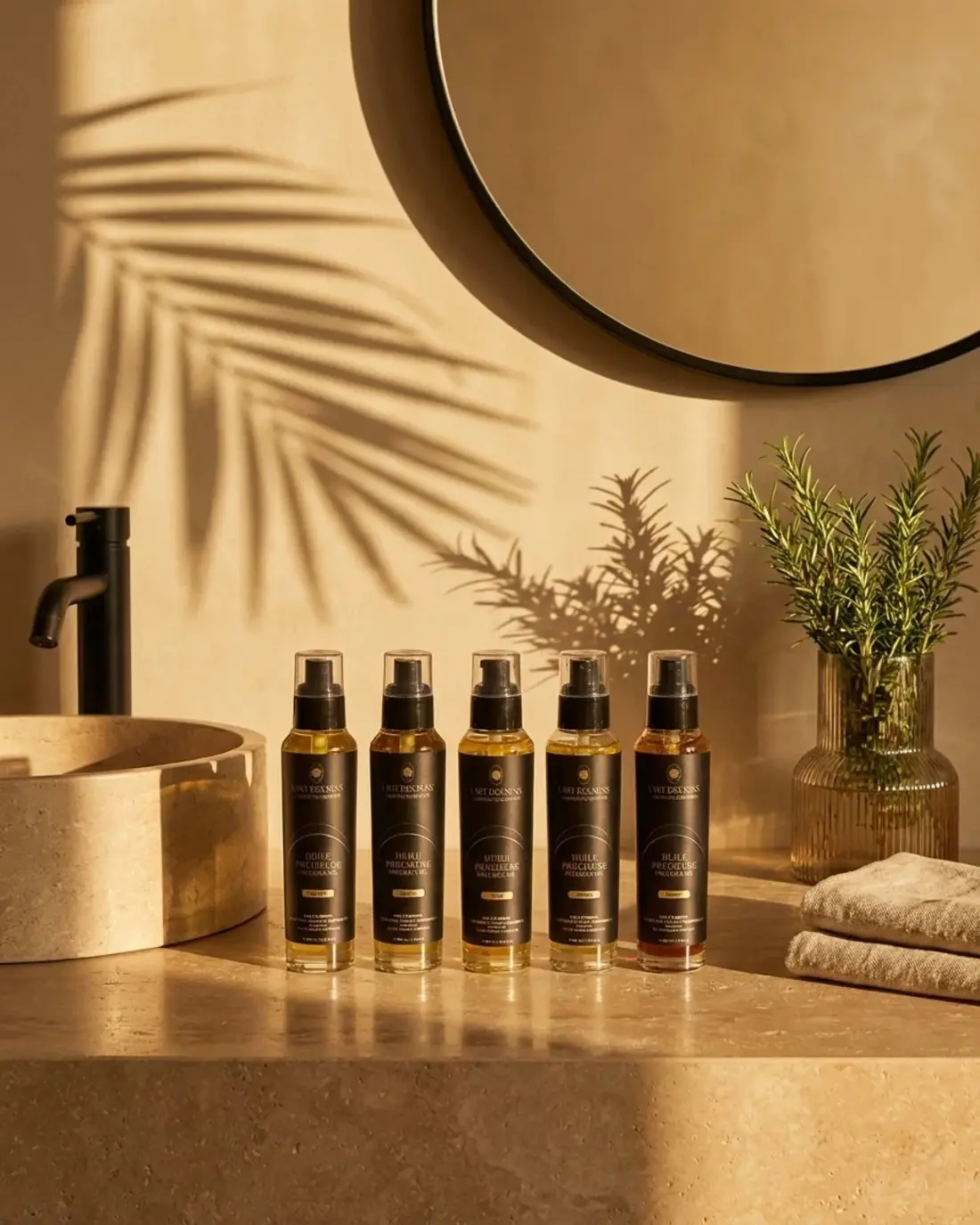 Coffret Découverte — Huiles Précieuses — ambiance salle de bain · L'Art des Sens