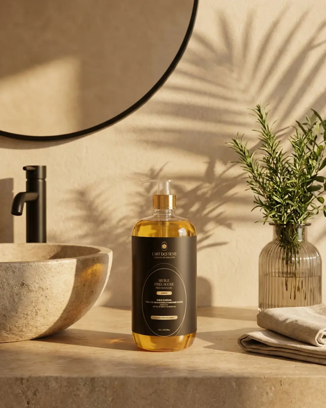 Huile Précieuse Ambre 1 L — ambiance salle de bain · L'Art des Sens