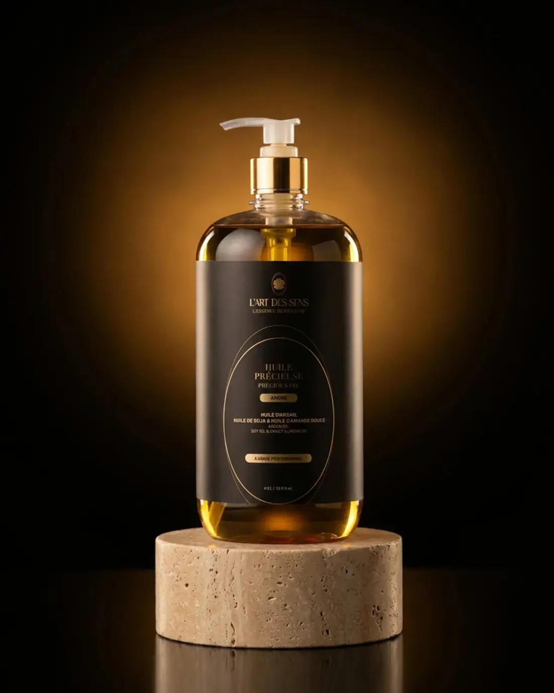 Huile Précieuse Ambre 1 L — ambiance socle · L'Art des Sens