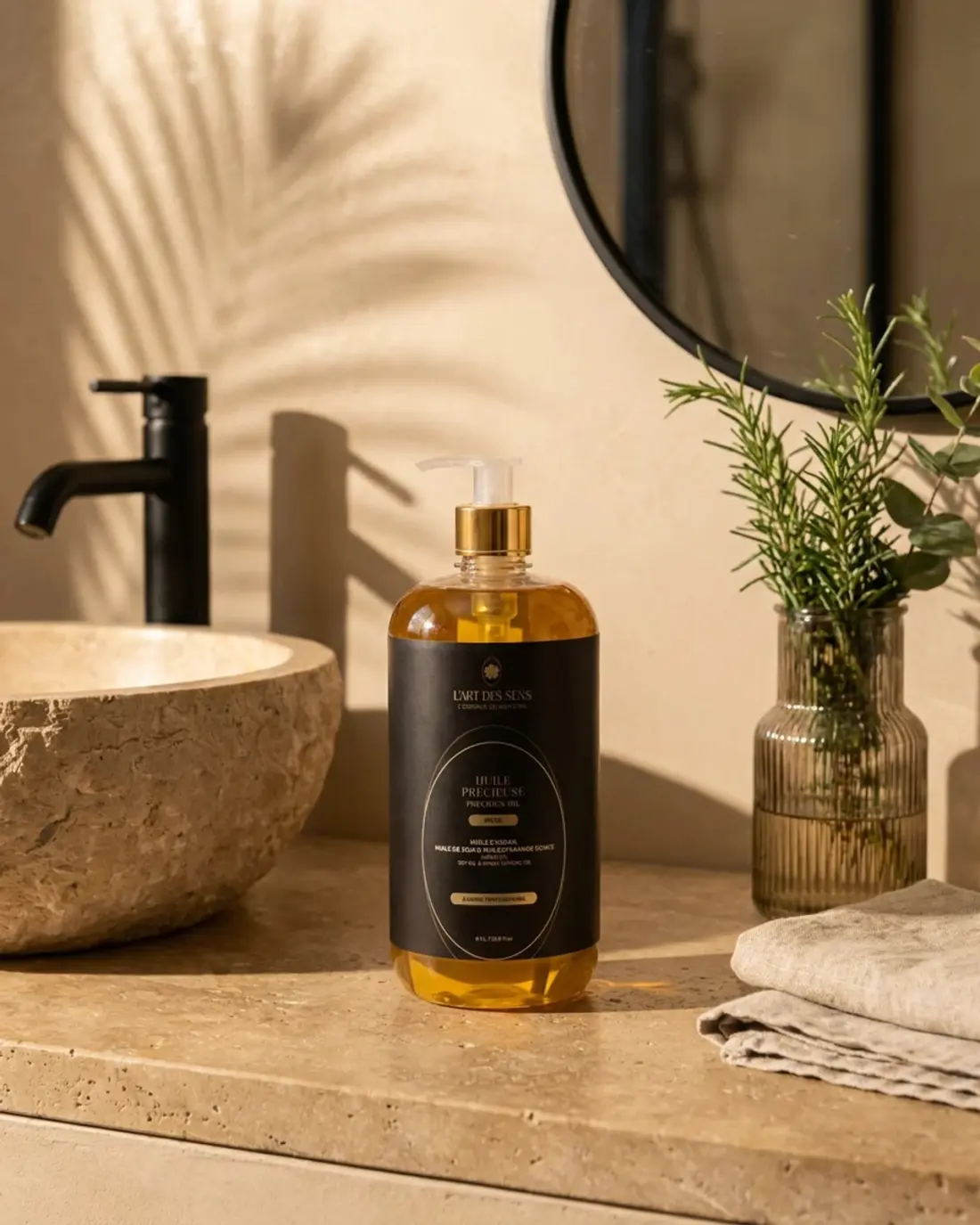 Huile Précieuse Musc 1 L — ambiance salle de bain · L'Art des Sens
