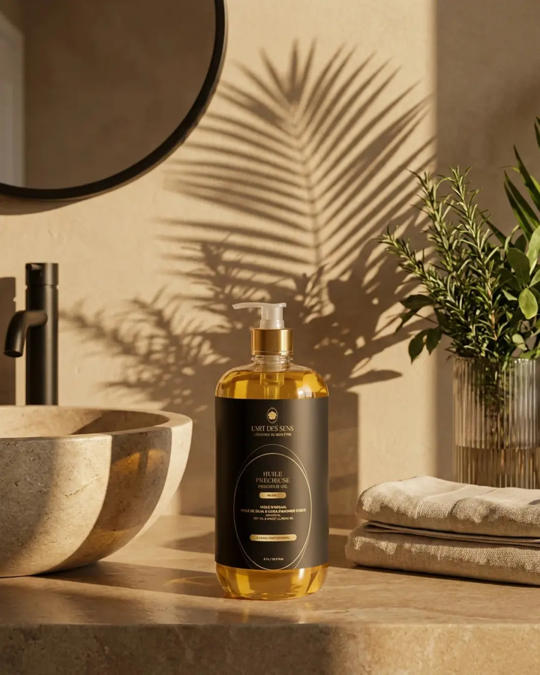 Huile Précieuse Néroli 1 L — ambiance salle de bain · L'Art des Sens
