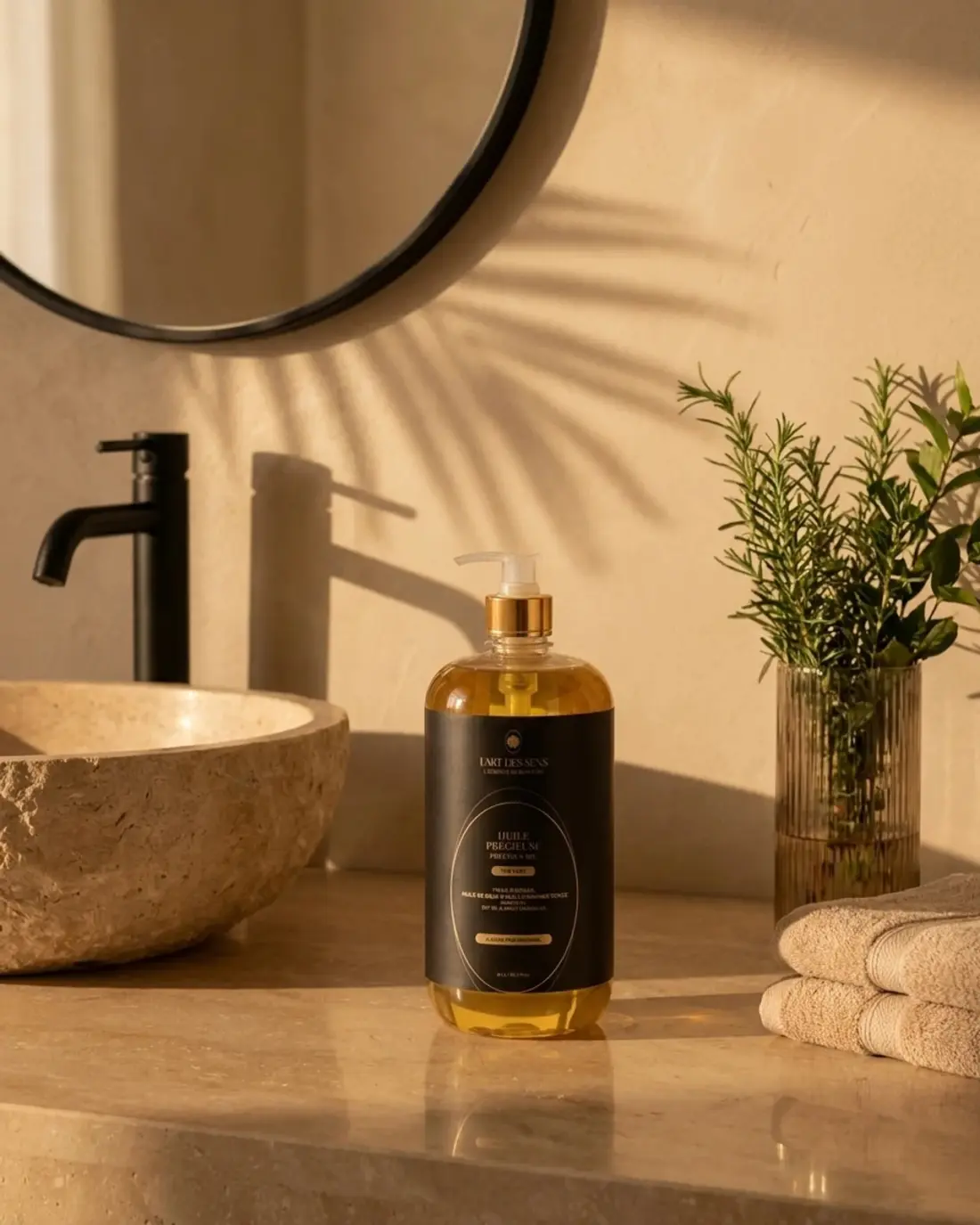 Huile Précieuse Thé Vert 1 L — ambiance salle de bain · L'Art des Sens
